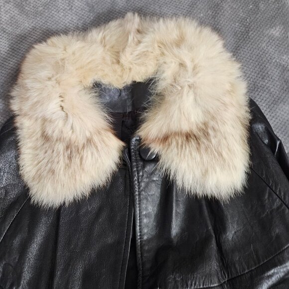 Vintage Leather Jacket with fox fur collar black women's medium - Picture 4 of 4